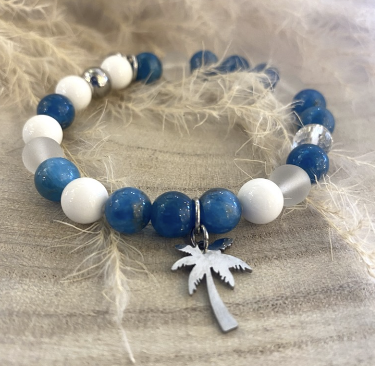 Bracelet femme apathie blanc bleu vertus bienfaits